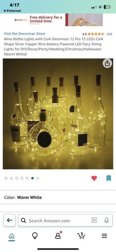 an image of some bottles with lights in them on the page, which has been edited to look like they are lit up