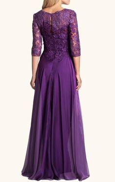 MACloth Half Sleeves Lace Chiffon Long Mother of the Brides Dress Purp Cocktail Dress Classy Evening, Engagement Gowns, Abaya Kimono, Brides Dress, Purple Wedding Dress, Mother Of The Bride Dresses Long, Wedding Dress Flowy, Formal Evening Gown, Open Abaya