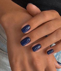 Which nails would you get this week? #nailsoftheweek💅 Dark Blue Autumn Nails, Short Nail Colors 2024, Navy Square Nails, All Blue Nails, Winter Nail Colors 2024, Nail Ideas Dark Blue, Dark Blue Short Nails, Short Dark Blue Nails, Matte Navy Blue Nails