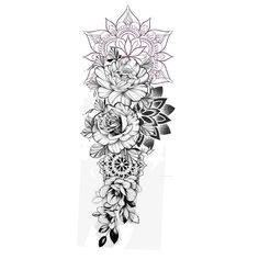 a black and white tattoo design with flowers