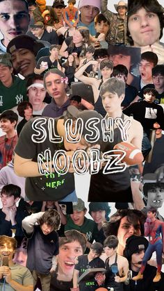 a collage of photos with the words slushy nookz on them