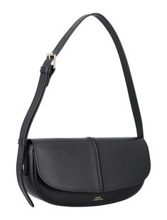 100% Leather 100% Cotton | A. P.C. Women's Betty Shoulder Bag in Black | SS24 Timeless Leather Baguette Bag With Adjustable Strap, Modern Baguette Bag With Leather Lining, Chic Rectangular Baguette Bag With Leather Lining, Trendy Leather Flap Bag For Business, Trendy Business Leather Flap Bag, Classic Leather Baguette Bag, Timeless Leather Baguette Bag For Office, Chic Leather Baguette Bag With Adjustable Strap, Chic Leather Baguette Bag For Office