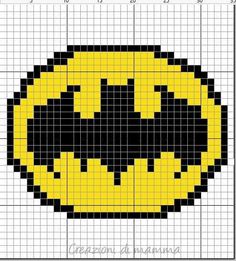 a cross stitch pattern with the shape of a batman symbol in yellow, black and white