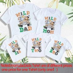 Wild One Animal Printed Family Matching Shirt Jungle Party Dad Mom Sis Bro Kids Look Outfit T-shirt Sis Bro, Family Clothes, Jungle Party, Wild One, Wild Ones, Family Outfits, Family Matching, Matching Shirts, Mom And Dad