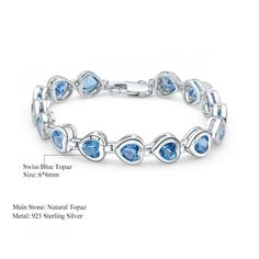 Natural multi-stone Swiss blue topaz gemstone link bracelet with heart-cut gems set in 925 sterling silver. Lovely! Details Item Type: Fine Jewelry Bracelets Metal Type: Sterling Silver Main Stone: Swiss Blue Topaz Length: 17+3cm Swiss Blue Topaz: 14-3/8 ct. t.w. Cut: Heart Heart Cut Blue Topaz Birthstone Jewelry, Heart-shaped Blue Topaz Birthstone Jewelry, Sterling Silver Heart Bracelets Fine Jewelry, Sterling Silver Heart Bracelet Fine Jewelry, Heart-shaped Sterling Silver Bracelets, Sapphire Sterling Silver Bracelet, Sterling Silver Heart-shaped Fine Bracelets, Silver Sterling Silver Heart Bracelet, Heart Cut Gemstone Bracelets For Gifts