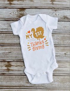 This listing is for a My 1st Thanksgiving  shirt and would be perfect for your child or a gift for someone!  Please pay close attention to the size being ordered! You have the choice of long or short sleeve baby bodysuit.  Washing Instructions: - turn garment inside out - mash one wash cold with mild detergent  - no bleach - tumble dry low - do not dry clean - iron inside out I do accept custom orders if you would like something else send me a message! For more items available visit my shop home Babys First Thanksgiving, Thanksgiving Onesie, My First Thanksgiving, 1st Thanksgiving, Chihuahua Gifts, Chihuahua Mom, First Thanksgiving, Thanksgiving Shirt, How To Clean Iron