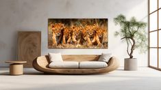 three cheetah cubs walking together in the wild canvas wall art print - living room