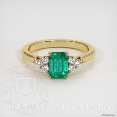 The ring features a beautiful, transparent 1.01 carat emerald cut shape green emerald with the dimensions of 7.08 x 5.15 x 4.16 mm and a emerald cut. It has a clarity grade of slightly included (evaluated at eye level), intense color saturation, and an excellent polish. The origin of this emerald is Zambia. Also featured in the ring: White round shaped diamonds, weighing approx 0.21 carats, clarity VS1/VS2 and a color grade of F. The ring is entirely set in 18K yellow gold. Rectangular Green Emerald Diamond Ring, Green Emerald Cut Diamond Ring, Classic Green Rectangular Diamond Ring, Classic Green Baguette Cut Diamond Ring, Classic Green Emerald Cut Diamond Ring, Classic Radiant Cut Green Emerald Ring, Classic Baguette Cut Green Emerald Ring, Classic Green Baguette Cut Emerald Ring, Classic Radiant Cut Emerald Ring