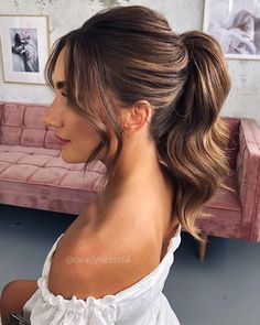 Ponytail Bridal Hair, Bridesmaid Ponytail, Wedding Ponytail Hairstyles, Bridesmaid Hair Inspo, Easy Wedding Guest Hairstyles, Wedding Ponytail, Bridemaids Hairstyles, High Ponytail Hairstyles, Wedding Hair Up