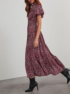 F00248688-402 Casual Ditsy Floral Print Maxi Dress, Casual Ditsy Floral Print Maxi Dress For Fall, Casual Fall Maxi Dress With Ditsy Floral Print, Casual Ditsy Floral Print Midi Dress For Fall, Casual Midi Dress With Ditsy Floral Print For Fall, Fall Ditsy Floral Maxi Dress, Backless Maxi Dresses, Pocket Dress, 50's Dress