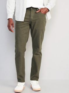 Athletic Taper Five-Pocket Pants | Old Navy Casual Mid-rise Work Pants With Pockets, Khaki Straight Leg Jeans With Welt Pockets, Khaki Tapered Leg Jeans With Pockets, Green Tapered Leg Jeans With Pockets, Casual Khaki Jeans With Welt Pockets, Khaki Tapered Leg Jeans With Patch Pockets, Khaki Straight Jeans With Pockets, Casual Green Jeans With Welt Pockets, Relaxed Fit Khaki Jeans With Belt Loops