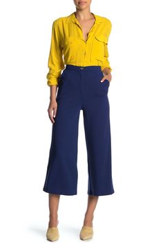 Good Luck Gem High Waist Culotte Pants Size S Navy blue Zip fly with button closure Slash pockets  New with tags Waist - 27" Rise - 12" Inseam - 24" Leg Opening - 12" across Casual Blue Pants For Office, Casual Blue Pants For The Office, Casual Blue Bottoms For Office, Casual Blue Office Bottoms, Blue Bottoms For Office Wear In Fall, Blue Bottoms For Office In Fall, Blue Office Bottoms For Fall, Chic Blue Bottoms For Fall, Sailor Pants Outfit