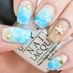 Ocean Inspired Nail Art Design Nail Art Tropical, Beach Themed Nails, Tropical Nail Art, Beach Nail Art, Tropical Nails, Pretty Nail Art, Ombre Hair Color, Short Hairstyle, Beach Nails