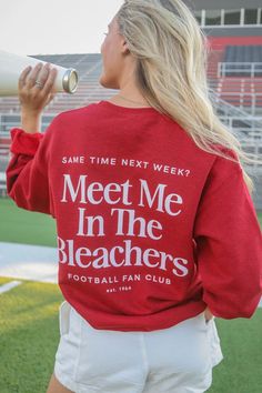 friday + saturday: meet me in the bleachers sweatshirt – Riffraff Sporty Game Day Outfit, Winter Football Game Outfit, Sweatshirts Vinyl, Softball Sweatshirt, Coaches Wife, Spirit Gear, School Shirt Designs, The Bleachers, Football Graphic Tee