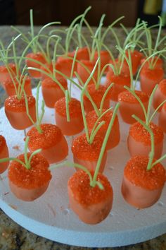 small carrots with sprouts on top of them