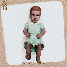 a digital image of a baby doll sitting on a table