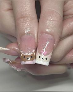 Gyaru Short Nails, Simple Basic Nails, Korilakkuma Nails, Cat Acrylic Nails, Domo Nails, Cinnamon Roll Nails, Cutecore Nails, Sanrio Nail Art