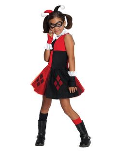 Kids DC Comics Harley Quinn Tutu Dress - costumes.com Harley Quinn Costume Kids, Batman Villain Costumes, Girls Harley Quinn Costume, Costume Joker, Harley Quinn Halloween Costume, Harley Quinn Halloween, Red And Black Outfits, Dc Comics Girls, Great Halloween Costumes