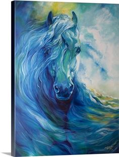 a painting of a horse in blue water