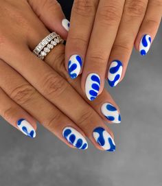 Noah Kahan Inspired Nails, Blue And White Nails, Beach Nail Designs, Royal Blue Nails, May Nails, Beach Nails