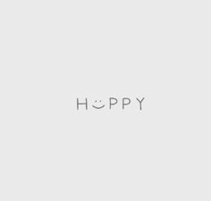 the word h - happy is written in black and white on a light gray background