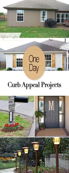 four different pictures with the words one day curb appeal projects