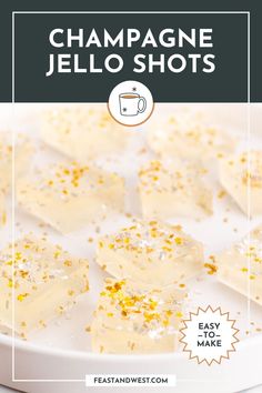 champagne jello shots on a plate with text overlay