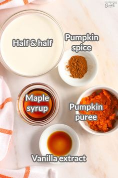 ingredients to make pumpkin spice recipe displayed in bowls