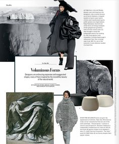 an article in the fashion book features black and white images, including an elephant's head