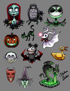 various halloween stickers on a gray background