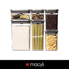 four containers with food in them and the words macy's above it that says,