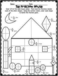 the fraction house worksheet with numbers and shapes to help students practice their math skills