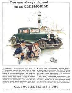 an old automobile ad with two men sitting in front of it and the caption says, you can always spend on an oldsmobile