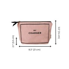 Bag-all's Charger Pouch in blush/pink color, keeps all your Chargers and Cords in one place! Perfect for organizing at home or as you travel. Made from high quality 100% natural cotton material this bag closure is easy and secure, using a durable gold metal zipper with a ribbon made of 100% recycled material, along with a black print on the blush background - this chic case offers easy access to your charger and cords, freeing up your workspace and making it easier to find your charger. The Char Pink Zipper Pouch Travel Accessories For Daily Use, Pink Rectangular Zipper Pouch Travel Accessory, Pink Bag With Zipper Pouch For Everyday Use, Blush Travel Pouch Bag, Pink Everyday Canvas Bag With Zipper, Everyday Pink Canvas Bag With Zipper, Everyday Pink Pouch Canvas Bag, Pink Everyday Travel Pouch, Pink Everyday Canvas Pouch Bag