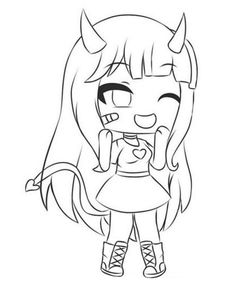 a drawing of a girl with horns on her head