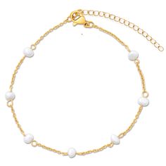 Water resistant 💧 Materials: Stainless steel, freshwater pearl Measurements: 8.5 in. + 2 in. extender Closure: Lobster clasp Allergy Information: Hypoallergenic Elegant White Anklets With Pearl Chain, Elegant White Pearl Chain Anklets, White Metal Anklet Perfect For Gifting, White Metal Anklet As Gift, White Metal Anklets For Gift, Adjustable White Pearl Chain Anklet, Chain Anklet, Zambia, Shoe Charms