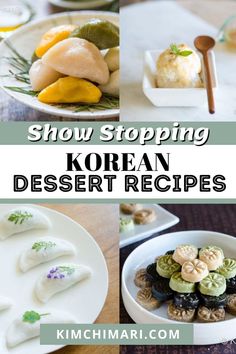 korean desserts with text overlay that reads snow stopping korean dessert recipes