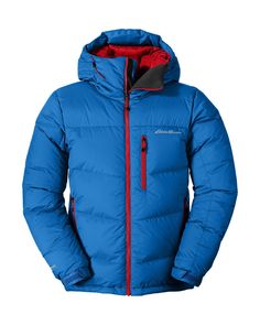 Guide built down jacket for high-altitude mountaineering and other activities in extreme-cold conditions. Lightweight, super-durable shell is waterproof/breathable ripstop polyester. Insulated with high-loft Premium Down. Interior mesh pockets for gloves or goggles. Drawcord waist and adjustable cuffs seal out cold. NOTE: Temperature ratings are based on a controlled laboratory test by an independent university lab. Also consider: your sensitivity to cold and wind-chill; time of exposure; activi Oversized Fashion, Mens Down Jacket, Eddie Bauer Jacket, Puffy Jacket, Warm Jacket, Casual Coat, Jackets Online, Mountaineering, Winter Casual