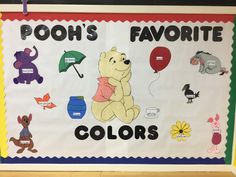 a bulletin board with pooh's favorite colors