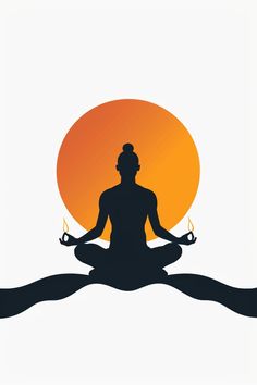 the silhouette of a person sitting in a lotus position with their hands together and holding two candles