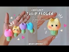 crochet tulip flower keychain made with tiny amigurmals