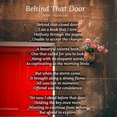 a red door with the words behind it