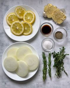 the ingredients to make this dish include onions, lemons, garlic, and herbs