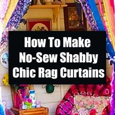 an image of how to make no sew shabby chic rag curtains