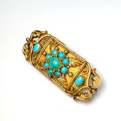 Large Antique Victorian 15CT Gold Turquoise brooch Etruscan | Etsy Turquoise Cabochon Brooch As A Gift, Turquoise Cabochon Brooch For Gift, Silver Brooch, Antique Victorian, Gold Studs, Polymer Clay Jewelry, Gold Style, Clay Jewelry, Rich Color