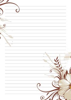 a notepad with flowers and scrolls on the border, in brown and white colors