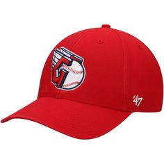 a red baseball cap with the number 47 on it