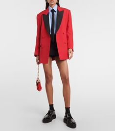 Double Breasted Crepe Blazer in Red - Valentino | Mytheresa Red Blazer Outfit, Valentino Clothing, Crepe Blazer, Blazer Outfit, Cotton Poplin Shirt, Red Blazer, Blazer Outfits, Winter Days, Blazer Fashion