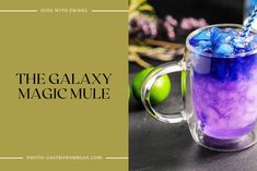 a glass mug filled with blue and purple liquid