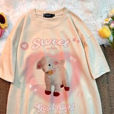 Sweet Lamb Print Short Sleeve T-shirt · TeddyLoveEve · Online Store Powered by Storenvy Summer Y2k Outfits, 90s Fashion Summer, Heart Retro, Y2k Aesthetic Outfits, Cartoon Outfits, Y2k Top, Womens Knit Dresses, Linen Style, Cool Baby Stuff